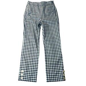 J.Crew Womens Pants 0 Navy White Gingham Button Hem Cropped Preppy‎ Classic